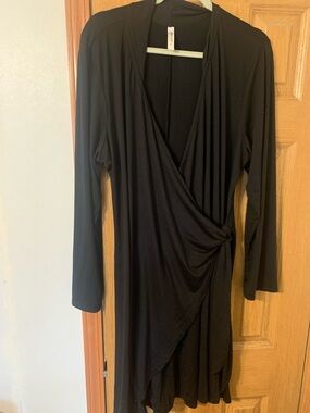 Black Long Sleeve Wrap Dress with Side Knot